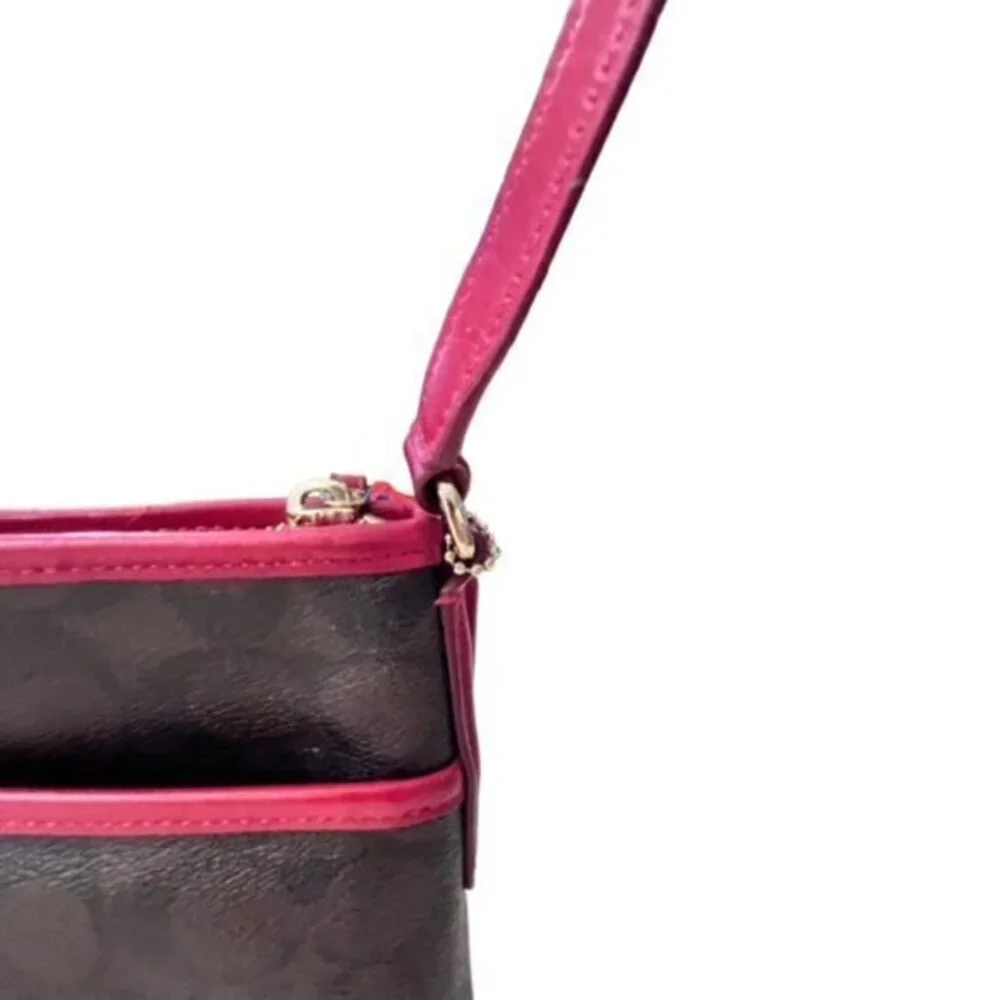 🎉SALE🎉 COACH Signature Varsity Stripe Crossbody Bag Brown Red PVC - Picture 7 of 16